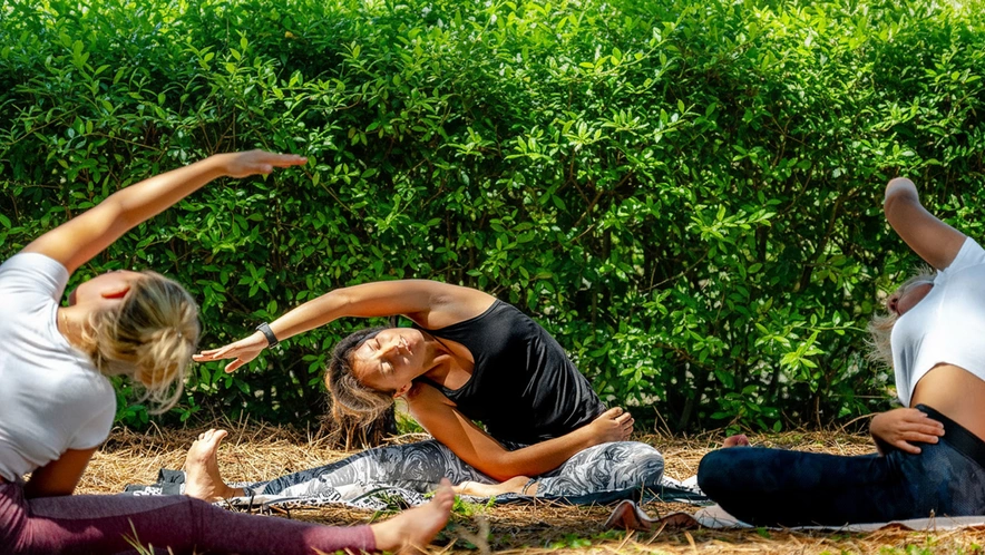 Garden yoga session in Vieux Boucau