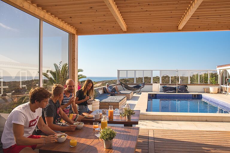 Pure Surfcamps Surflodge Portugal Pool Area
