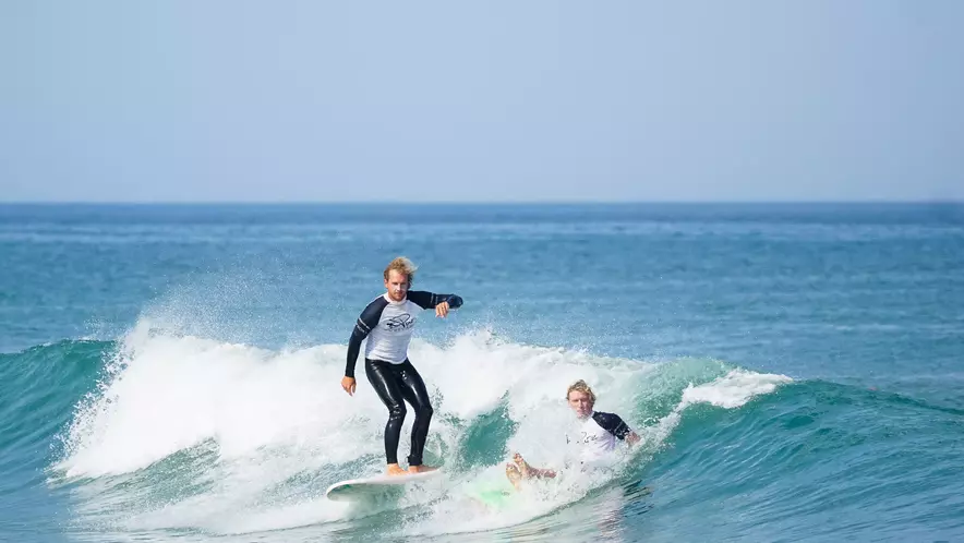 Surfing an Atlantic wave near Surf Camp Seignosse France
