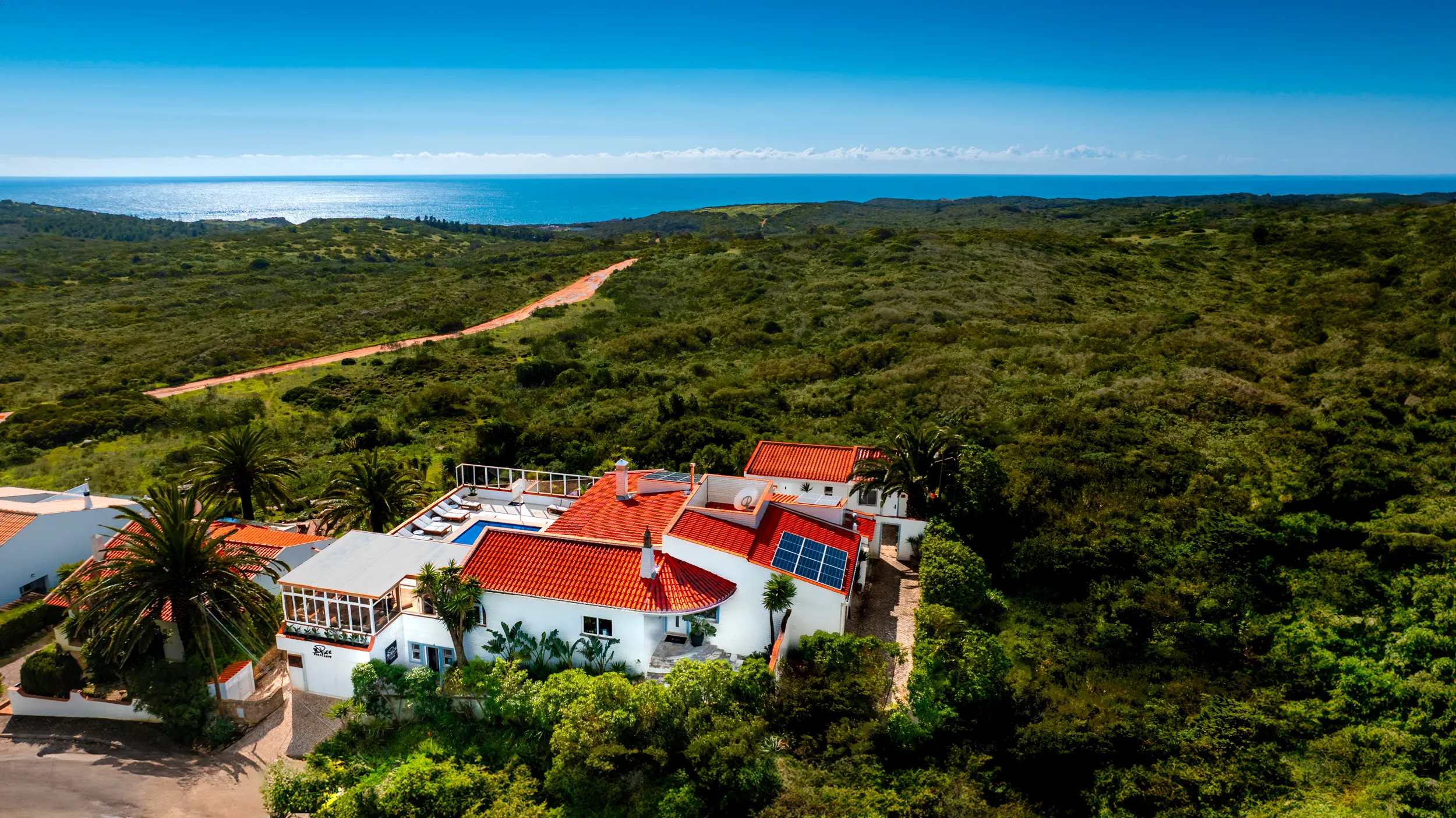 Aerial view of Surf Lodge Portugal beside the Costa Vicentina nature reserve