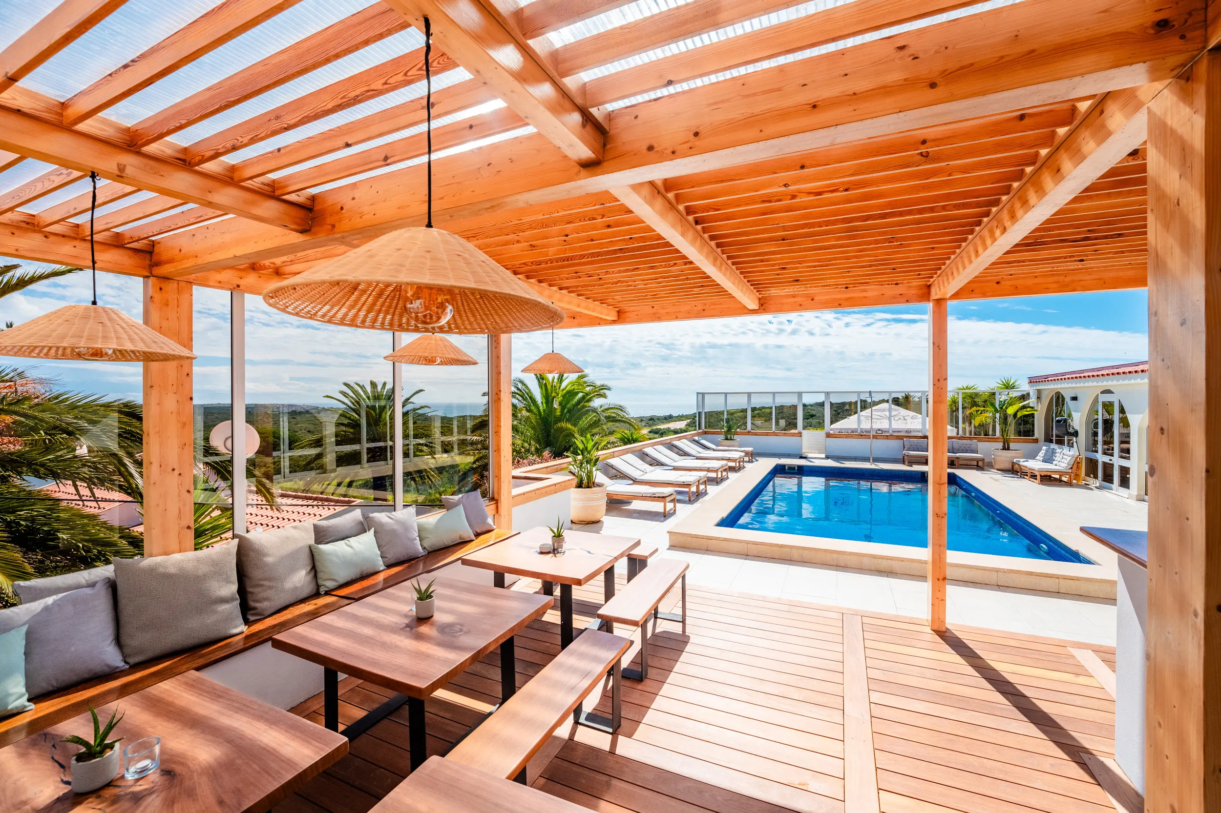 Outdoor terrace at Surf Lodge Portugal near Ingrina