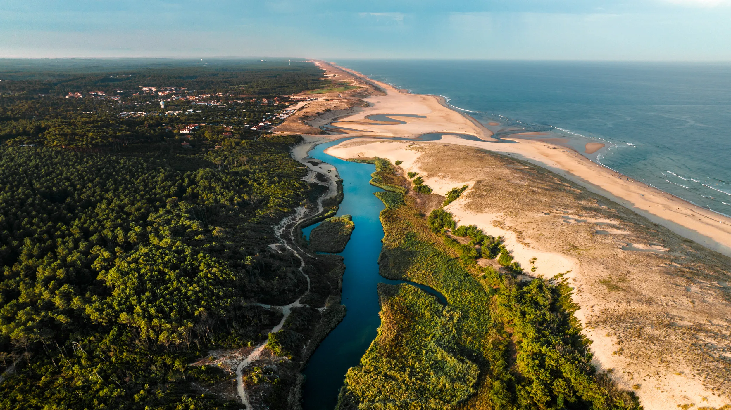 Atlantic beach and river near Moliets in France